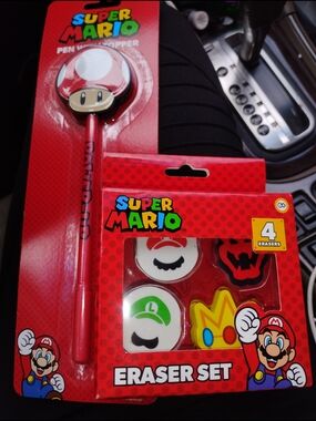 Super Mario Kids Red Mushroom Pen and Eraser Set